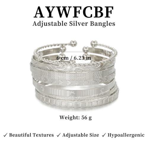 Gold Bangles for Women, 12 Pcs Boho Stackable Bracelets Multi Layer Textured Chunky Bracelets Jewelry Set for Women - color: 7 pcs silver bangles