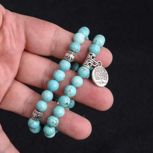 YGLINE Tree of Life Yoga Healing Stone Bracelets,Multilayer Lotus Chakra Stone Reiki Bracelet Sets,Anxiety Crystal Natural Stone,for Women Stress Relief - color: Turquoise-2w
