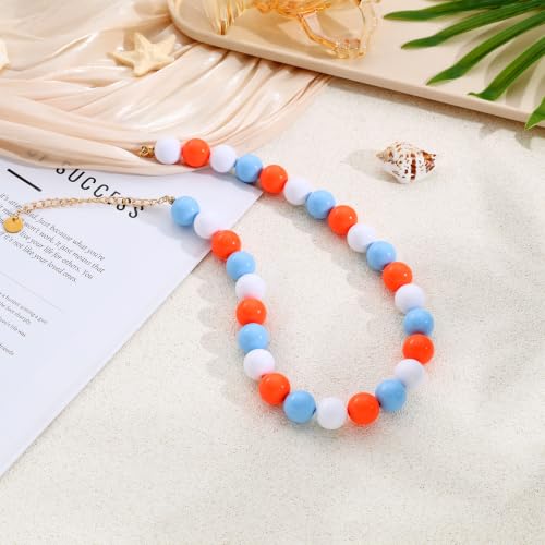 Chunky Beaded Necklace for Women 16mm Round Bead Resin Modern Statement Necklace Jewelry Accessories - color: colorful 02
