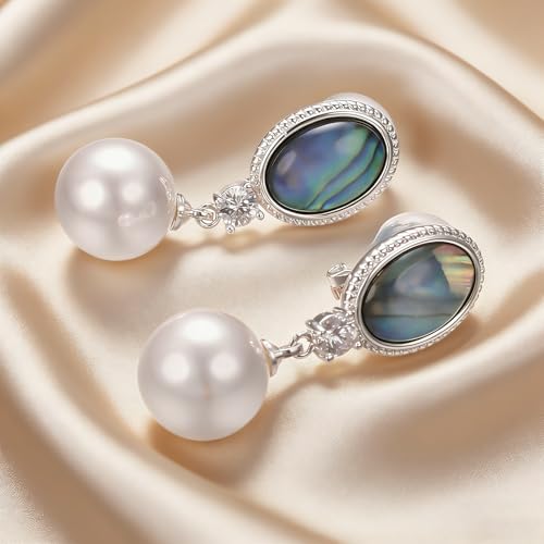 Yoursfs Abalone Shell Pearl Clip On Earrings for Women Colorful Cubic Zirconia Earrings Non Pierced Freshwater Pearl Drop Dangle Earring Trendy Jewelry - style: Pearl Drop Earring