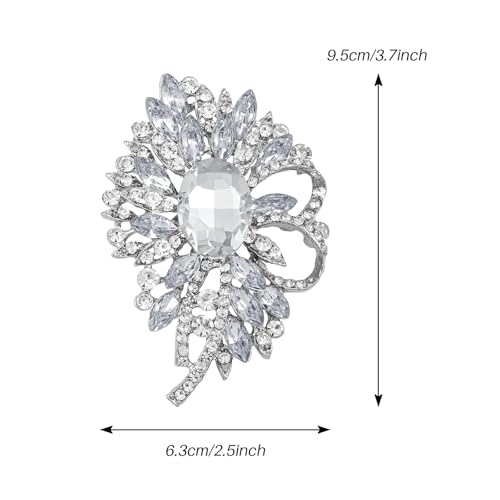 SELOVO Big Large Flower Bow Brooch Scarf Decoration Brooch Pin Gold Tone - color: Clear&Silver-tone