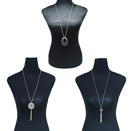 SEVENSTONE 3PCS Long Pendant Necklaces for Women Knot Disk Circle Tassel Statement Sweater Necklace Set - color: 6P