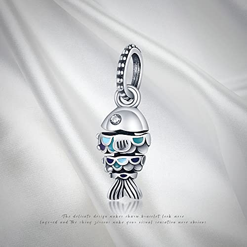 Pandach 925 Sterling Silver Charms for Bracelet&Necklace Dangle Pendant Bead with 5A Cubic Zirconia Stones,Jewelry Beads Gifts for Women - style: Fishes Charm