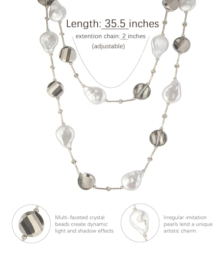 Errally Long Pearl Necklace and Earring Set Layered Pearl Beaded Necklaces for Women White Costume Jewelry Sets Gifts for Mom - color: 14-Silver