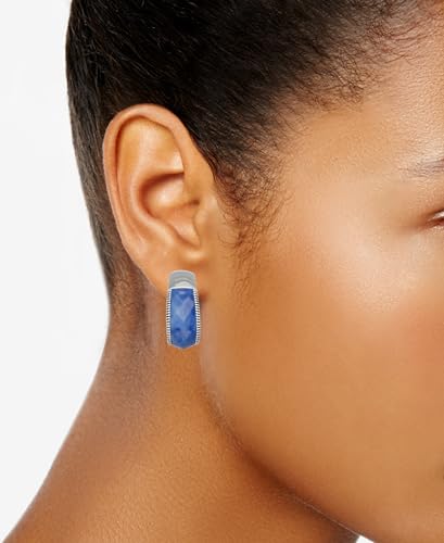 Napier 24MM Silvertone and Blue Faceted Stone Huggie Clip On Hoop Earrings