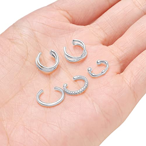 4-10 Pairs Stainless Steel Ear Cuff Helix Cartilage Clip On Wrap Earrings Fake Nose Ring Non-Piercing Adjustable - color: A7:10Pairs, Silver Tone