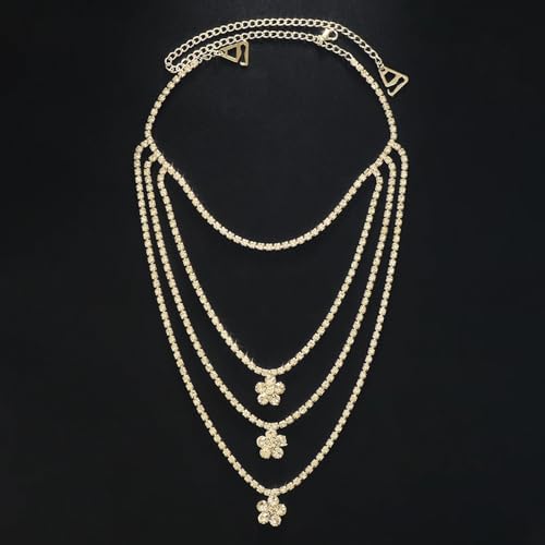 Rhinestone Shoulder Chain Jewelry - Crystal Tassel Arm Strap for Sexy Festival Rave - Bra Chain Bridal Lingerie Jewelry for Women - color: Flower& gold