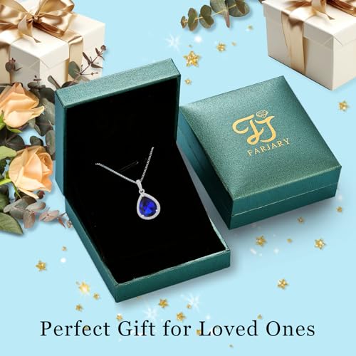 FJ Teardrop Pendant Necklace 925 Sterling Silver Birthstone Jewelry for Women - color: 09 September-Sapphire