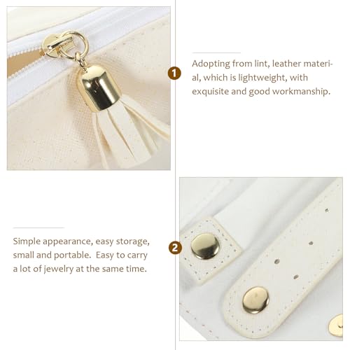 Travel Jewelry Organizer Roll up Bag Foldable Jewelry Storage Case with Easy Storage in White Leather for Travel
