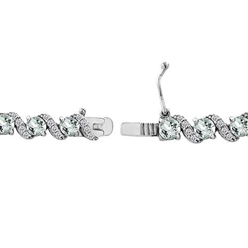 B. BRILLIANT Sterling Silver Genuine, Created or Simulated Gemstone Round S Design Tennis Bracelet for Women - color: Aquamarine - Sterling Silver
