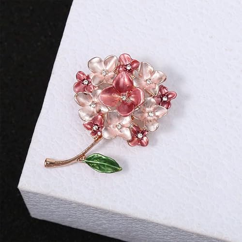 Blue White Hydrangea Flower Brooch Enamel Crystal Floral Lapel Pin Gold Plated Elegant Brooch for Women Suit Scarf Accessory - color: Red