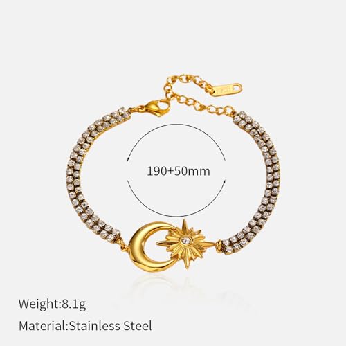 CTRLZTEAM 14K 18K Gold Plated Layered Bracelets for Women Stacked Bracelet | 14K 18K gold plated multi layer bracelets combine distinct chains with single clasp for instant pre-stacked style - style: Celestial Sun and Moon Double Row Zirconia