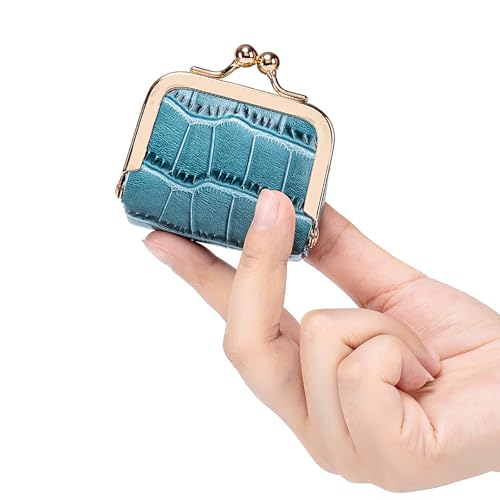 Genuine Leather Mini Jewelry Box & Coin Purse for Women, Travel Jewelry Case with Kiss Lock, Holds Earrings, Rings, Necklace, Bracelet, Coins (Storm Blue Crocdile Pattern) - color: Storm Blue Crocdile Pattern