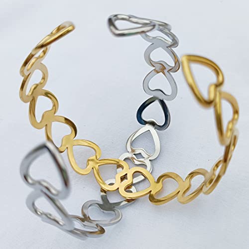 Womens Cuff Bracelets Heart Open Bangle Jewelry - color: Gold