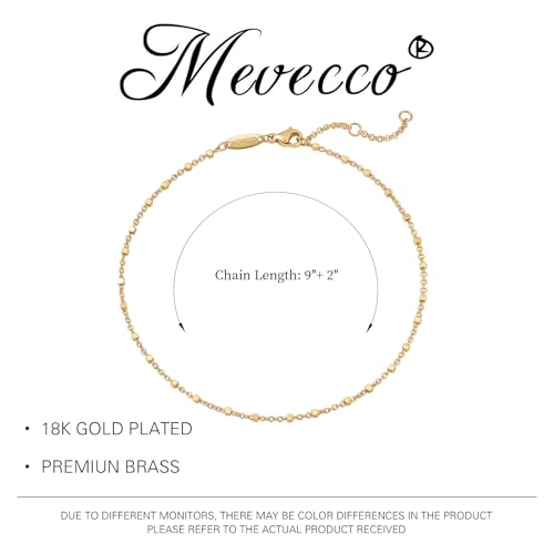 MEVECCO Anklet for Women Gold Chain 14K Gold Plated Dainty Boho Beach Summer Simple Foot Jewelry Ankle Bracelet - style: Cube Beaded