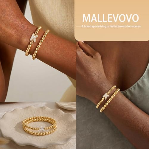 Initial Stack Bracelet Set for Women Trendy 14K Gold Plated Beaded Stackable Stacking Stretch Name Bracelets Dainty Friendship Waterproof Charm Cute Birthday Jewelry Gifts for Women - color: Initial K