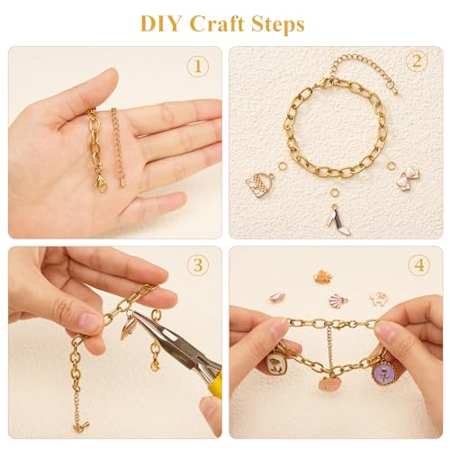 KYUNHOO 6.7 Inches Bracelet Chain for Jewelry Making Adjustable Extender | 10pcs Stainless Steel Jewelry Links on Bulk Silver and Gold Plated Embossed Oval Chains for Bracelets DIY - color: oval cable