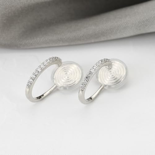Clip On Hoop Earrings for Women Non Pierced Cubic Zirconia Huggie Hoops 14K Gold Plated CZ Clip On Earrings Adjustable No Piercing Fake Earrings - color: Silver, size: 15 MM