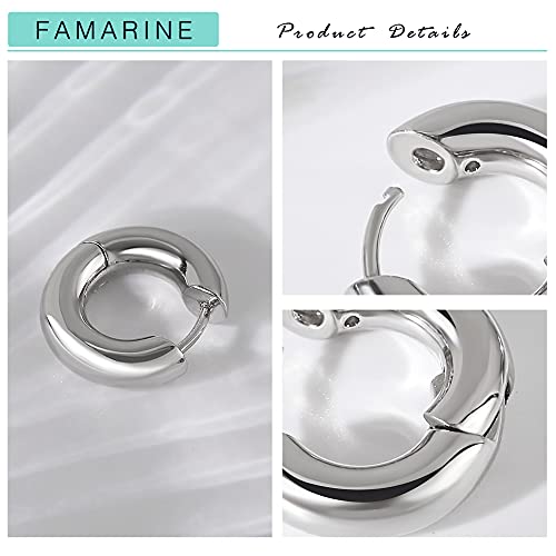 FAMARINE Chunky Thick Hoop Earrings for Women Gold Hoops Huggie Earrings for Men Gift - color: 5/8" Hoop Silver