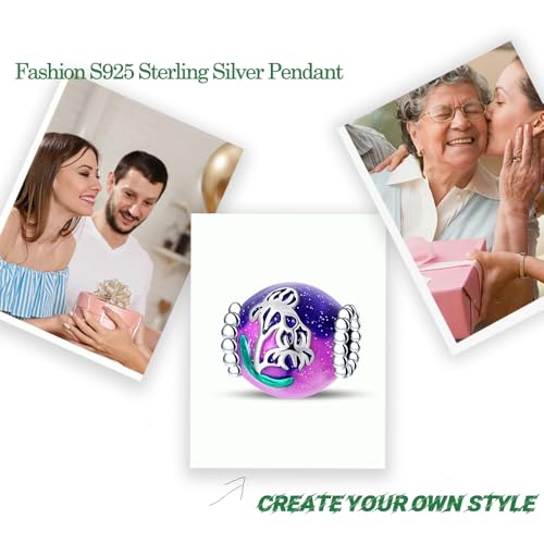 HappyStar 925 Sterling Silver Animal Dogs Charms Pendants fit Pandora Bracelets Necklaces Flowers Sports Travel Charms for Bracelets Women Jrwelry Gifts(with one Spacer Bead Charms) - style: Purple Iris Beads