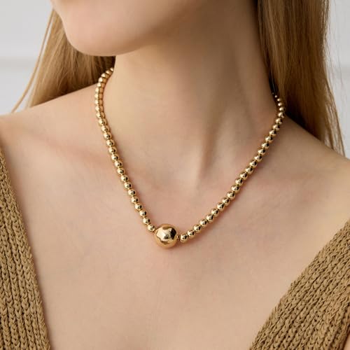 COBI Paperclip Chain Necklace for Women,Beaded Necklace,18K Gold /925 Sterling Silver Plated,Chunky Link Chain Necklace for Daily Wear,Ideal Gift for Her 17" - style: Beaded-Gold