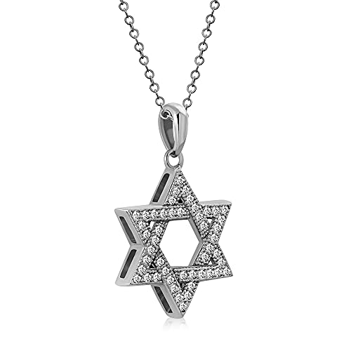 My Daily Styles 925 Sterling Silver Jewish Star of David White CZ Pendant Necklace - color: White