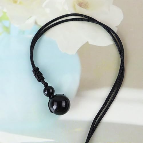 Anjiucc Natural Gemstone Healing Crystals Necklace, Adjustable Chakra Beads Pendant for Women Men, Protection, Energy Balance - color: Black Obsidian