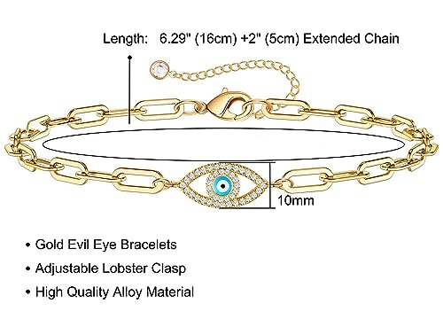 Fesciory Evil Eye Bracelet for Women, Gold Plated Adjustable Chain Jewelry | Blue Evil Eye Charm Bracelet, Lucky Amulet Symbolism, Dainty Adjustable Chain, Daily wear, Jewelry gifts - color: Gold-8
