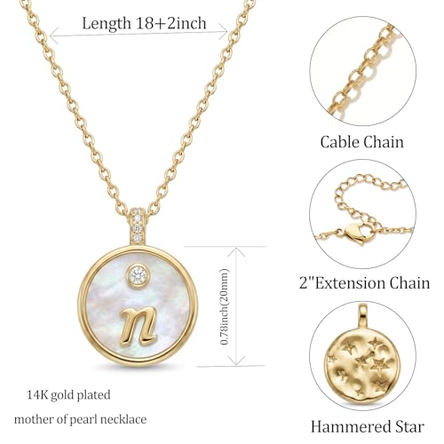 Initial Necklaces for Women Mother of Pearl Gold Letter Necklace Pendant - color: Letter N
