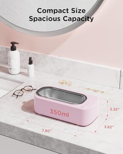 Ultrasonic Jewelry Cleaner Machine: 48KHz Ultra Sonic Cleaner for Jewelry,Eyeglass,Rings,Watch Band,Dentures,with Dual Cleaning Modes,350ML 304 Stainless Steel Tank,Gift for Wife,Mom,Daughter - color: Pink