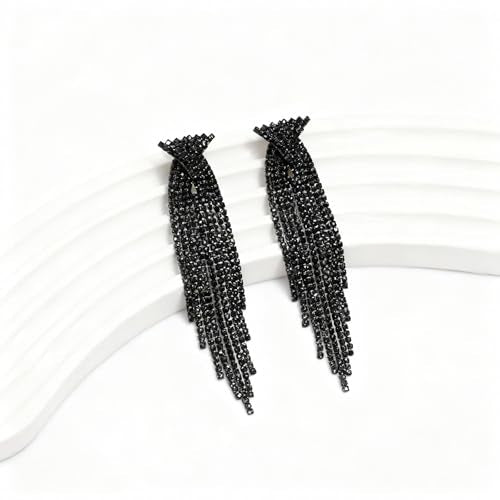 Rhinestone Earrings Prom Earrings for Women Sparkly Long Tassel Chandelier Drop Statement Earring Jewerly Gifts Wedding Party Prom Dresses Accessories - color: B2:black