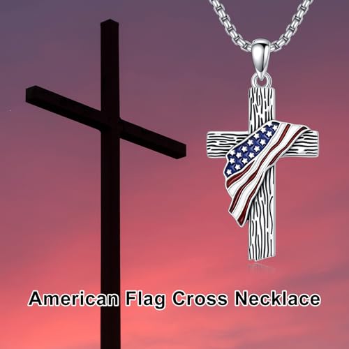 Cross Necklace for Men Women 925 Sterling Silver Cross Pendant Necklace Christian Religious Jewelry Gifts for Anniversary - color: 11-American Flag Cross-1