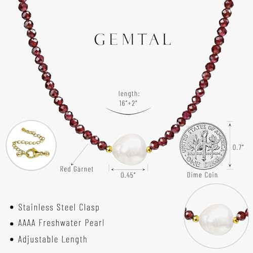 Single Pearl Choker Pendant Necklaces for Women, Natural Gemstone Womens Black Stone Beaded Choker Necklace, Dainty Round Freshwater Pearl Handmade Jewelry Gift Women Birthday Bridesmaids Anniversary 16 18 inch - color: 05-Red Garnet, size: 16"