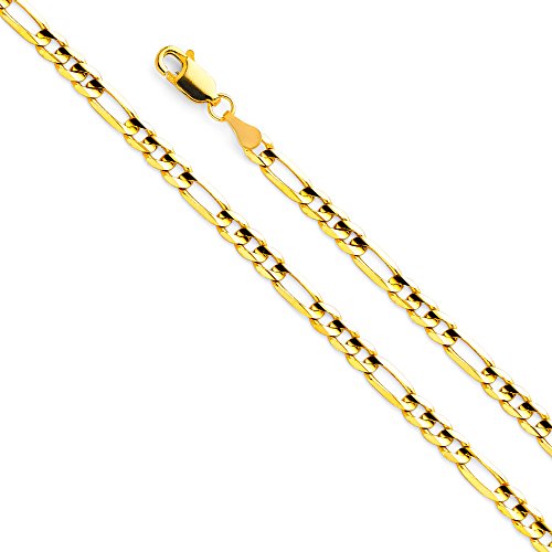 14k Gold Diamond-Cut Solid Figaro Pave Chain Link - size: Length 7.5 Inches (Bracelet), style: 14k 3.8mm (Yellow)