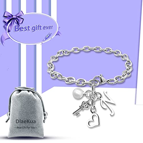 Initial A-Z Bracelets Gift for Women Girls Stainless Steel Chain Bracelet 26 Alphabet Jewelry Gifts for Birthday Anniversary Letter Bracelet Monogram Gifts for Sister Friend Girlfriends Mom 8.26 Inch - color: N