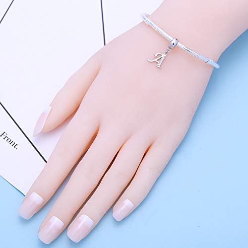 925 Sterling Silver Charms Alphabet Beads fit Pandora Charm Bracelets A-Z Letter Initial Spacer Dangle Clear CZ Stone Authentic for Snake Chain Bracelets - color: A