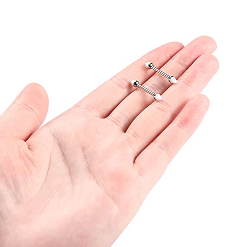 GAGABODY G23 Titanium Pair 14G Nipple Rings Tongue Jewelry Bridge Piercing | Internal Threaded Used in Nipple,Tongue,Bridge 14G Length from 12mm to 18mm Lightweight Daily Wear for Unisex Sensitive Skin - color: STYLE1B-Silver+Bullet White Opal, size: 14G+