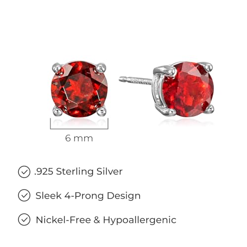 Amazon Essentials Sterling Silver Round Birthstone Stud Earrings - color: Red Garnet, January