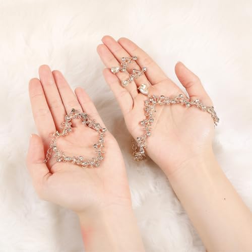 Rhinestone Wedding Jewelry Sets for Bridal Women Crystal Necklace Bracelet Earrings Set Prom Jewelry Set for Brides - color: Champagne Gold