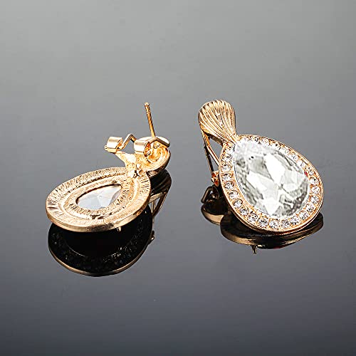 Womens Luxury Africa Dubai 18k Gold Plated Jewelry Sets Wedding Rhinestone Crystal Bib Statement Necklace Earrings Set for Brides Party Prom - color: White