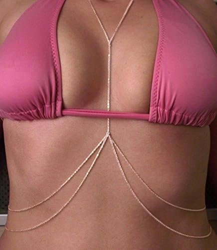Body Chain Jewelry for Women, Layered Waist Chain for Bikinis | Sexy Body Jewelry, Adjustable Fit, Chest Belly Chain, Gold & Silver Options, Beach Vacation, Festivals Raves & Concerts - style: Chain(Silver)1