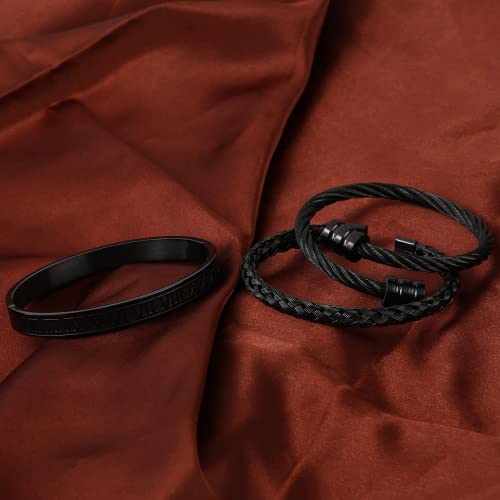 WFYOU 3PCS Stainless Steel Imperial Crown Bracelets for Men Gold Roman Numeral Bangle Bracelet Adjustable Cuff Bracelet Mens Luxury Jewelry Gifts - style: 08:Black-Round
