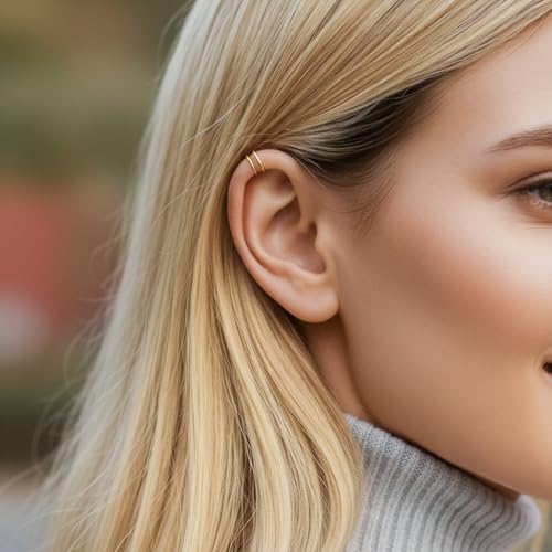 14K Gold Filled Ear Cuff – Tiny Non-Piercing Helix Hoop – Dainty Double Ear Wrap for Women – Hypoallergenic Cartilage Cuff