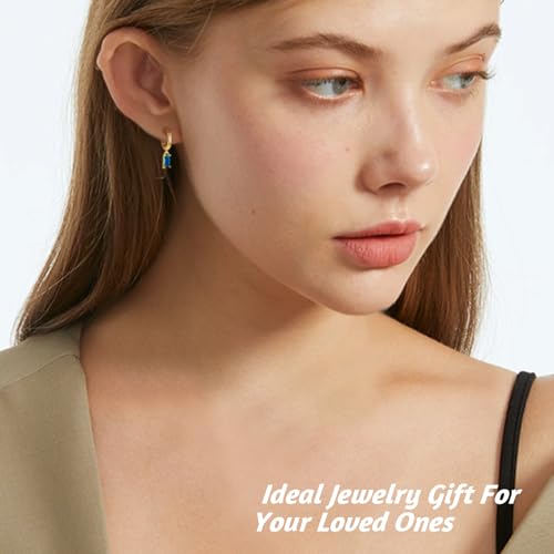 2 Pairs Gold/Silver Hoop Earrings For Women Set Trendy,14K Plated Gold Chunky Huggie Hoop Earings Pack,Oval Twisted Statement Silver Hoops,Fashion Jewelry Gift - color: B13 Sapphire dangle hoops set