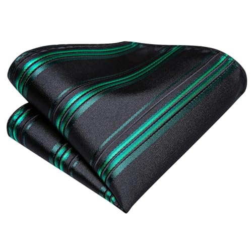 Dubulle Mens Paisley Striped Tie Woven Necktie for Men and Handkerchief Cufflinks Set Wedding Formal Business - color: B Green Black