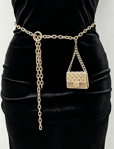 BEMYLV Mini Chain Belt Purse Gold Waist Bag for Women Fashion Fanny Pack | Trendy Detachable Waist Purse Cute Bag for Dresses Jeans - color: Bright Gold