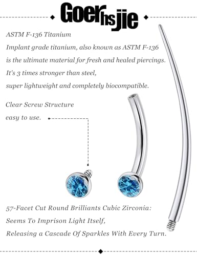 F136 Titanium 16g 6/8/10mm Eyebrow/Rook/Snug/Vertical-Labret/VCH/Snake-Eyes/Anti-Tragus/Christina/Daith/Belly-Button/Bridge/Hood/Surface Curved Barbell Piercing Jewelry for Women Men - color: Ocean Blue, size: 8 mm (5/16 in)