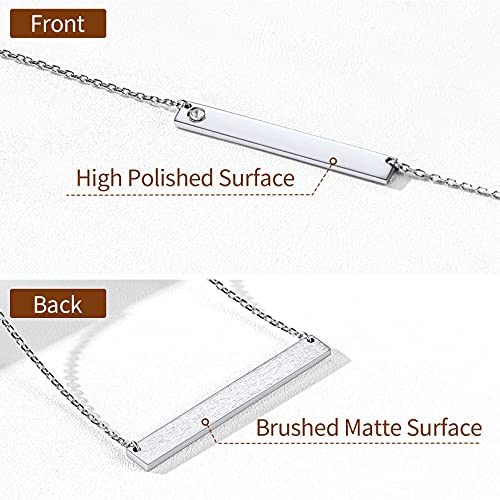 ChicSilver Customizable Vertical Bar Pendant Necklace 925 Sterling Silver Y Necklace Simple Fashion Jewelry Gifts for Women - style: F. 5mm Horizontal Bar-Silver Birthstone Engraving