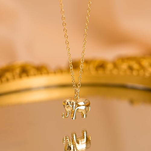 HANLI 14K Gold Plated Necklaces for Women - Dainty Butterfly, Star of David, Moon and Star, Sun, Lotus, Infinity, Hummingbird, Bee,Boots,Chill,Sunflower Pendant Designs - Elegant Jewelry for Women - color: Elephant-necklace