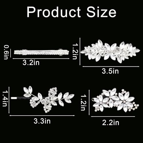 4Pcs Rhinestone Bridal Hair Clip, Crystal and Pearl Wedding Hair Clips, Sparkling Party Accessories Elegant Barrette for Bridemaids Flower Girl